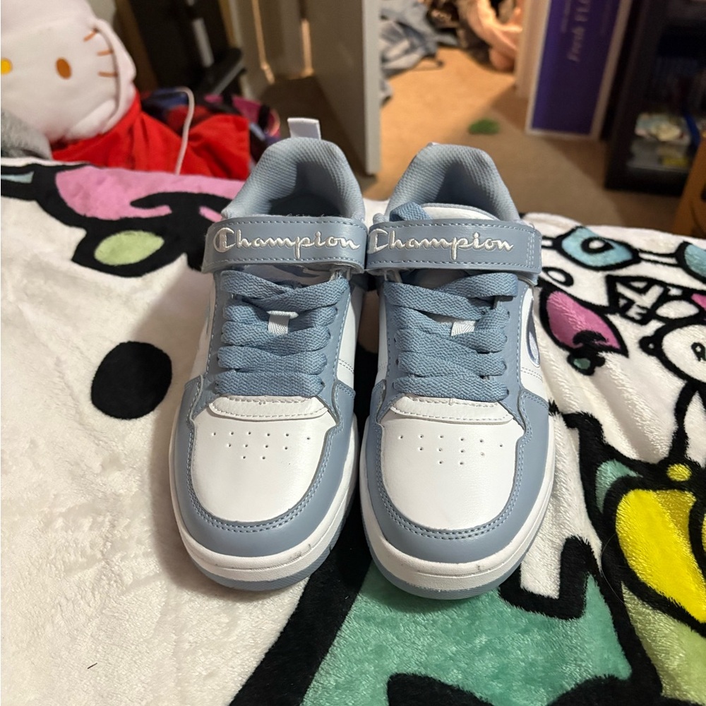 Champion Blue and White Sneakers with Lace-Up Design